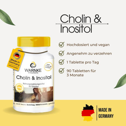 Choline &amp; Inositol - 90 tablets - high-dose &amp; vegan - with choline bitartrate | Warnke Vitalstoffe - German pharmacy quality