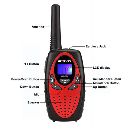Retevis RT628 Walkie Talkie Set of 4, Children's Radio Long Range, Easter Gifts for Children, Toys for Ages 3-12, Gifts for Birthdays, Holidays, Camping, Adventures (2 Pairs, Red)