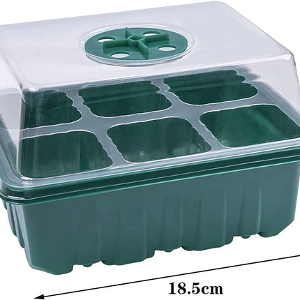 Indoor greenhouse growing box, 3 germination trays with lid, mini greenhouse growing set, seedling starter trays, greenhouse growing tray, with 2 gardening tools, 10 plant tabs green