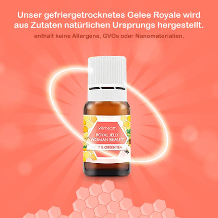 Verihealth Women Beauty - Royal Jelly with Vitamin E - 20 vials - Ideal for maintaining female hormones - Leofilizada provides energy with green tea and Q10