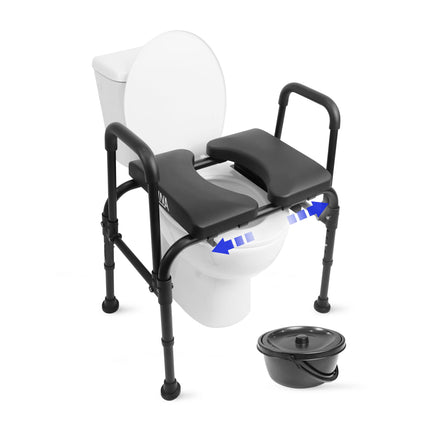 KMINA - Raised Toilet Seat with Armrests, Adjustable Seat, Toilet Seat Riser, Commode Chair for Seniors, 180 kg, Black - Made in Europe