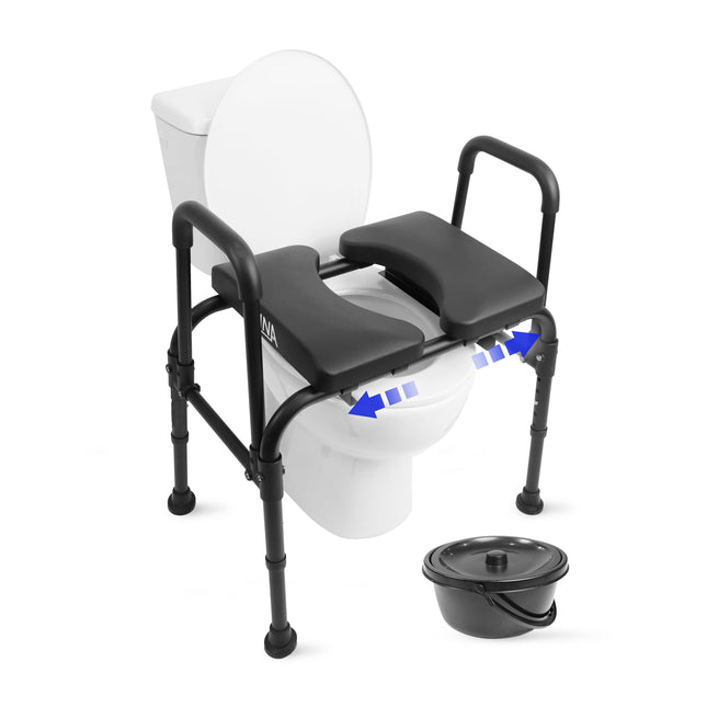 KMINA - Raised Toilet Seat with Armrests, Adjustable Seat, Toilet Seat Riser, Commode Chair for Seniors, 180 kg, Black - Made in Europe