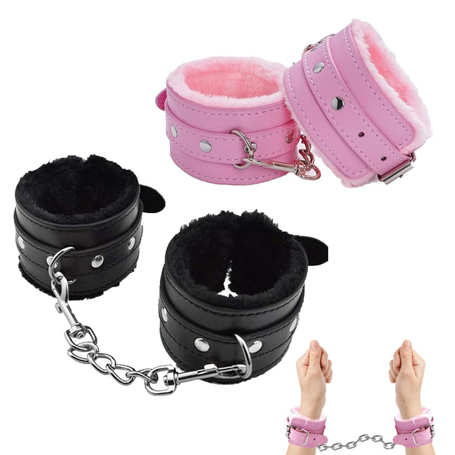 DALAETUS 2 Pairs Handcuffs Set, Pink and Black, Leather Handcuffs for Cosplay, Party Supplies, Sexy Erotic Handcuffs for Police Costume Props, Gifts, Valentine's Day Gifts