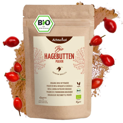 Organic rosehip powder 1000g | whole rosehip ground | fruity, sweet and spicy aroma | 100% organic rosehip powder in raw food quality | from Achterhof