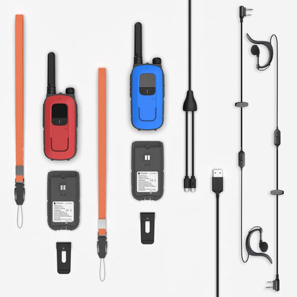 Radioddity PR-T3 Walkie Talkie for Kids 16 Channels PMR446 Radio for 3-12 Year Old Children VOX with Flashlight 4KM Range for Adventure, Outdoor, Camping, 2 Pieces (Red &amp; Blue)