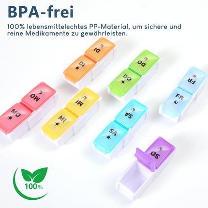 JANUIXCO Pill Box 7 Days Morning Evening - Pill Box 7 Days 2 Compartments Removable, BPA Free - Medicine Box 14 Compartments Easy to Open, for On the Go