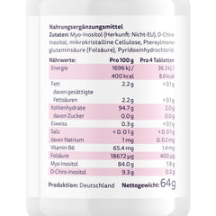 Effective Nature Inositol Tablets – Myo- &amp; D-Chiro-Inositol in the optimal ratio – with 400 µg folic acid per daily dose – Vegan &amp; without additives – 120 Tablets