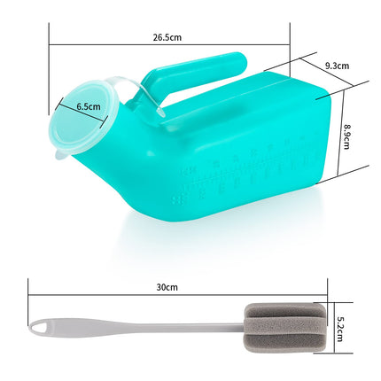 2 pcs 1000 ml urine bottles for men, portable men's urinal bottle, bed bottle for men, urine collection bottle with screw cap for travel, emergency, bed, camping, with 1 x cleaning brush