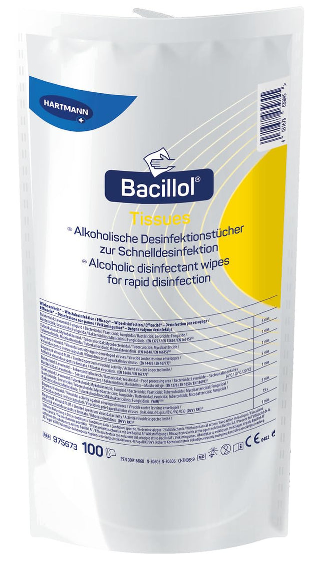 Bacillol Tissue 975673 Disinfectant Wipes Refill Bag, 100 Wipes