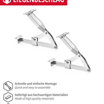Gedotec Bed Lifting Support, Snap-in Lifting Fitting, 300 mm | Adjustable Bed Fitting | Flap Support in 18 Steps | Galvanized Steel Flap Fitting | 1 Pair - Adjustable Fittings for Beds &amp; Loungers