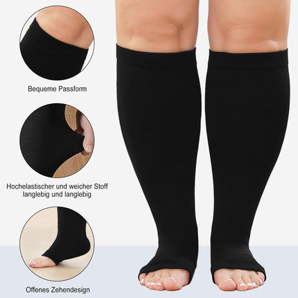 LOFIR Medical Compression Stockings for Women Men: Open Toe Knee High Thick Calf Plus Size Support Stockings Firm 20-30 mmHg Class 2 Gradient Compression Socks for Varicose Veins Black 1 Pair