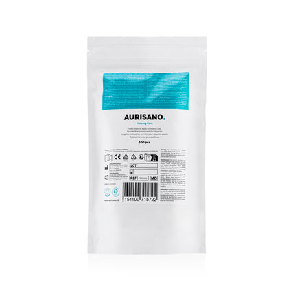 AURISANO Hearing Aid Cleaning Wipes – 100 Hearing Aid Cleaning Wipes in Dispenser Box – Earwax Remover – Hearing Aid Cleaner – Hearing Aid Accessories – for your hearing aid, hearing amplifier or hearing protection