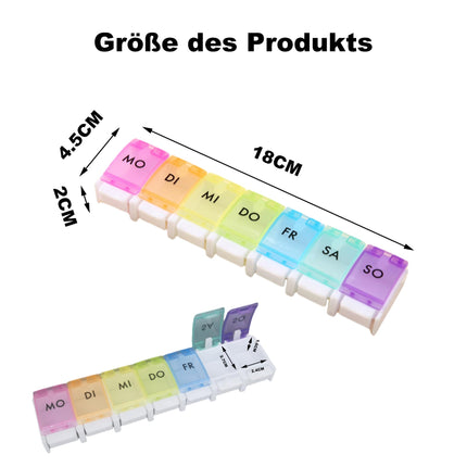 Tablet box 7 days, medication box 7 days, pill box 7 days compartments, easy to open, with weekdays in German medication box