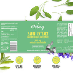 Vitabay Sage Extract 1900 mg - 90 VEGAN Sage Capsules High Dosage - Tablets from leaf extract (Salvia officinalis, 2% essential oils) - Capsules as extract 10:1