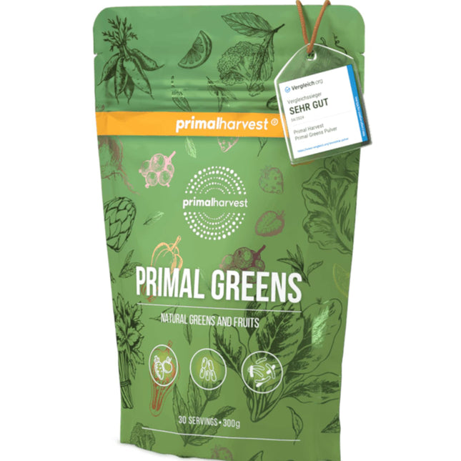 Primal Harvest Super Greens Powder with 27 plant compounds, including spirulina and wheatgrass, 30 servings