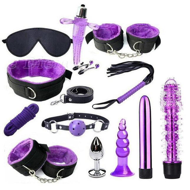 SM Sex Bondage Set Restraints Erotic 13 PIECES Fetish Leather Sex Toys SM Crazy Game With Handcuffs And Rough Anal Plug Set Perfect Erotic Sex Toys For Couples