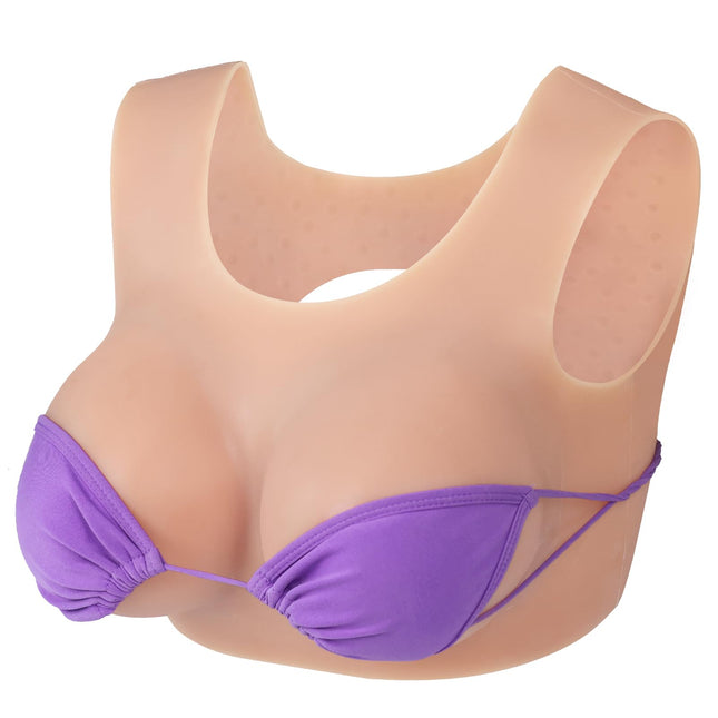 Vnmcry Silicone Breast Forms Realistic Crossdresser Sleeveless Round Neck False Breast Forms Filled with Gel Silicone Breasts for Transgender Mastectomy Prosthesis (Beige Skin - F Cup Size L)
