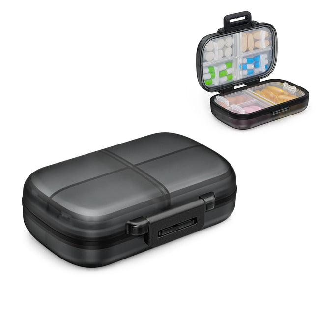 AUVON 7-Day Pill Box, 1 Pack Portable Pill Box with Ergonomic Locking System, Compact Travel Medicine Box 7 Days with 7 Deep Compartments for Fish Oils, Vitamins (Black)