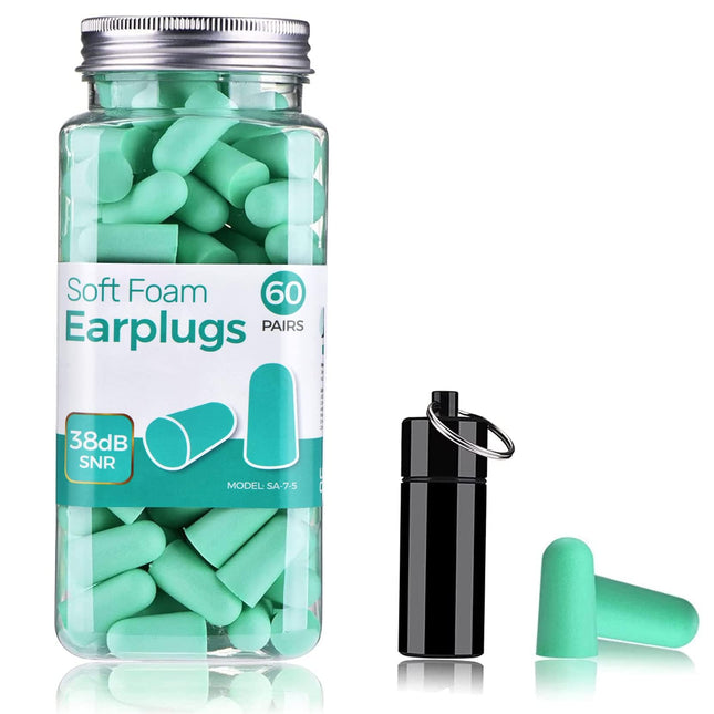 Sleeping Earplugs 38 dB Highest SNR 60 Pairs, Upgraded Super Soft Foam Plugs, One Size, Soft Earplugs for Sleeping, Snoring, Studying, Traveling, Concerts, Loud Noises