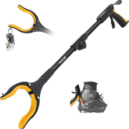 Jellas Foldable Grabber, 0°- 180° Angled Arm, 360° Rotatable Head, 80cm Long Reaching Tool with Magnetic Tips for Garbage Disposal, Waste Collection, Arm Extension, RGSF01 (Yellow)