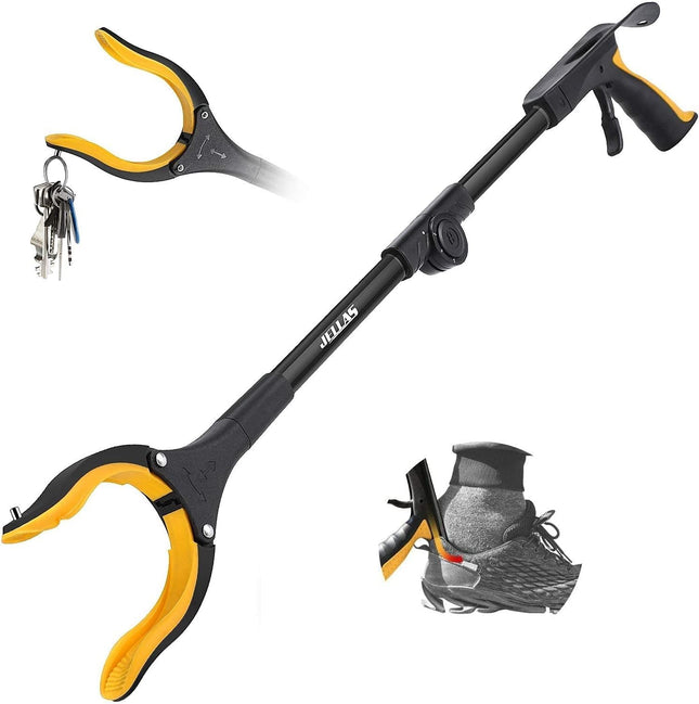Jellas Foldable Grabber, 0°- 180° Angled Arm, 360° Rotatable Head, 80cm Long Reaching Tool with Magnetic Tips for Garbage Disposal, Waste Collection, Arm Extension, RGSF01 (Yellow)