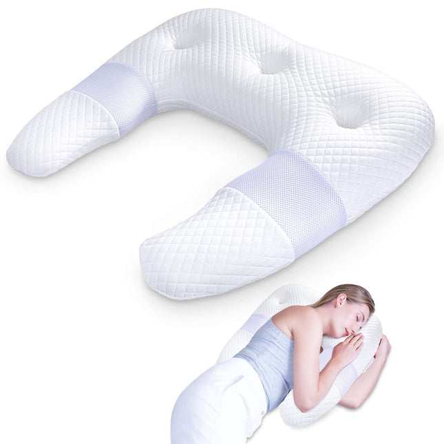 SAHEYER Side Sleeper Pillow, U-Shaped Memory Foam Neck Pillow, Ergonomic Orthopedic Neck Support Pillow with Ear Supports, Bed Contour Pillow for Neck and Shoulder Pain Relief (White)