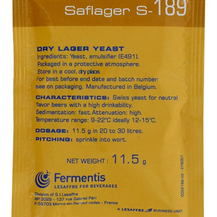 Fermentis Saflager S-189 11.5g bottom-fermenting brewer's yeast