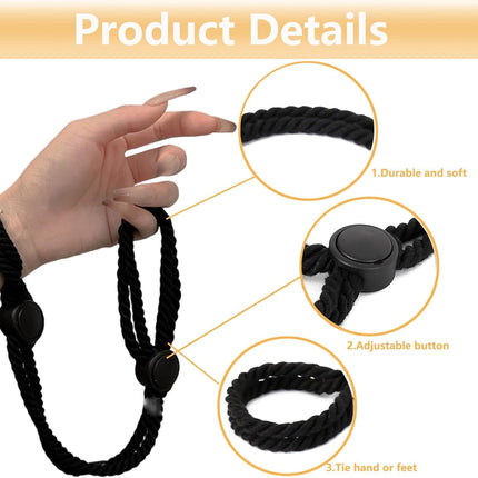 BDSM Sex Bondage, Sex Bondage Handcuffs Restraints, 2 Bondage Rope Set for Wrists and Ankles, with Adjustable Leg Loops, Handcuffs, for Couples Sex Toys (Black)