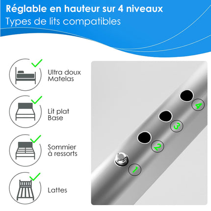 NJUN Bed Riser for Seniors, Bed Rail, Adult Fall Protection, Foldable Bed Riser, Bed Handle, Adjustable Height, for Pregnant Women, Elderly, Postoperative Use (Gray-White)