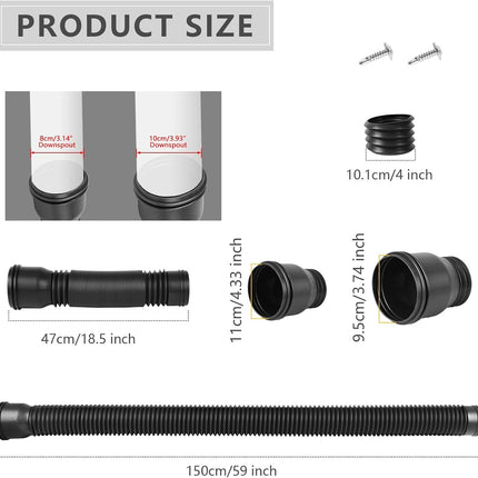 Rain Gutter Downpipe Extension, Flexible, Extendable PE Drain Extension for Villa Outdoor, Round (Black)