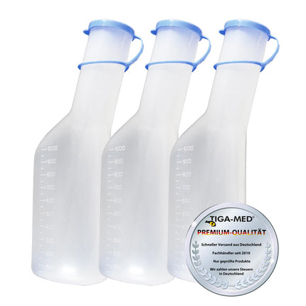 Tiga-Med Urinal Bottle 1Ltr. for Men Set of 3 Urinal Bottles made of sturdy PP material Urinal with Lid