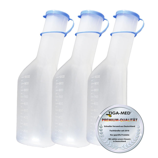 Tiga-Med Urinal Bottle 1Ltr. for Men Set of 3 Urinal Bottles made of sturdy PP material Urinal with Lid
