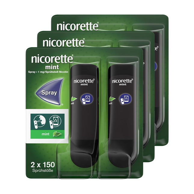 NICORETTE Spray three-pack with mint flavor – Quit smoking with nicotine spray – 1 spray replaces up to 150 cigarettes – for smoking cessation