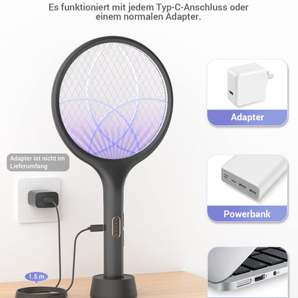 YISSVIC Electric Fly Swatter Extra Strong 4000V 2 in 1 USB C with Rechargeable Battery Electric Mosquito Swatter with UV Light Trap Black