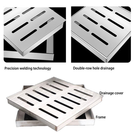 Outdoor Drain Grate, 304 Stainless Steel Square Drain Covers, Heavy Duty Wastewater Grate, Cover and Frame (20 x 20 x 2 cm)