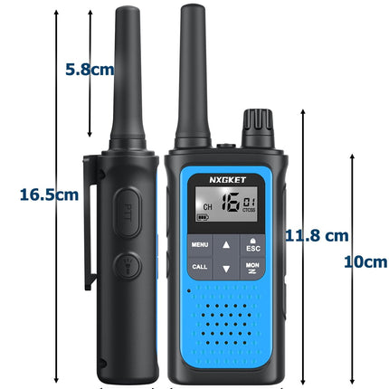 Walkie Talkie Kids Adults Toy, Set of 2 NXGKET Long Range 5km Walkie Talkie, Rechargeable with 1800 mAh Battery, 16 Channels Radio with LED Flashlight for Outdoors, Camping, Hiking