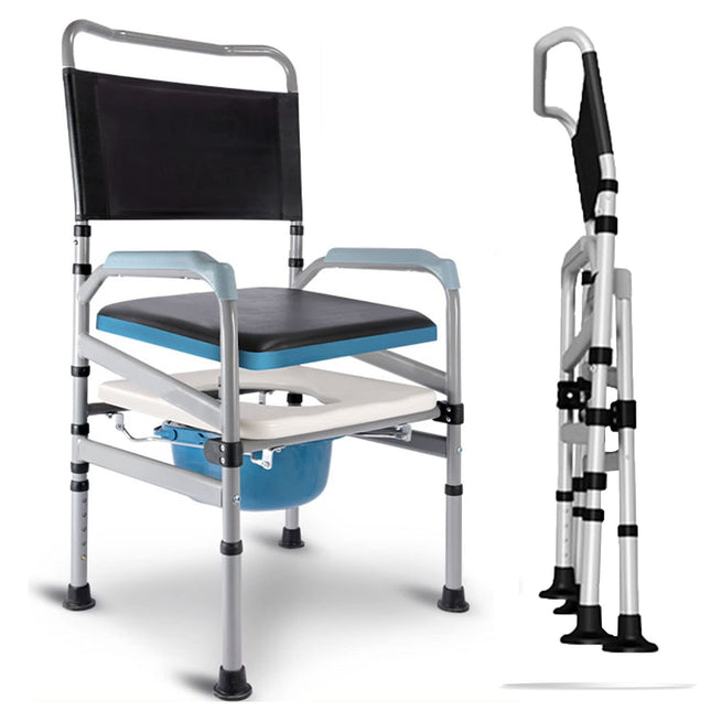 Commode Chair, Height Adjustable Folding Portable Nursing Chair, Commode Chair Toilet Chair with Non-Slip Rubber Feet, Shower Chair Potty Chair for Elderly Disabled Pregnant Women