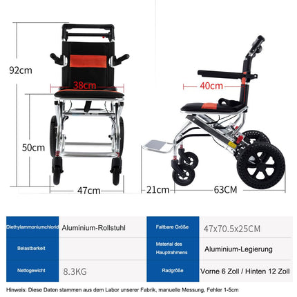 ByteTecpeak M2 Wheelchair Foldable Lightweight, Ultralight Travel Wheelchair, Foldable Transport Wheelchairs for Disabled and Elderly, Steel Wheelchairs with Footrest, Wheelchair, Load Capacity 100 kg