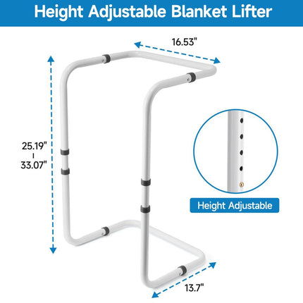 Foot Blanket Lifter, 25.2-26.8 inch Height Adjustable Bed Cradle for Feet, Foot Tent Blanket Support Holder with 4 Clips for Legs, Knees, Ankles, Post-Surgery, Arthritis