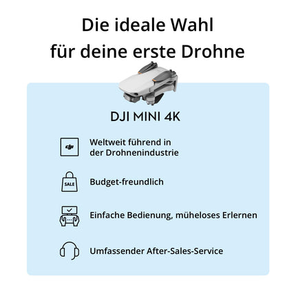 DJI Mini 4K, drone with 4K UHD camera for adults, under 249 g, 3-axis gimbal stabilization, 10 km video transmission, auto-return, wind resistance, 1 battery for 31 min flight time, C0, QuickShots