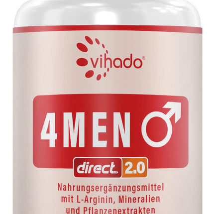 Vihado 4MEN direct 2.0 - Men's Capsules Extra Strength - IMMEDIATE high-dose formula - with L-Arginine, Maca, Tribulus Terrestris, Ginseng, 60 Capsules