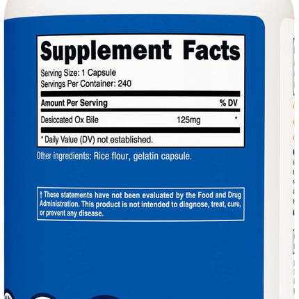 Nutricost Ox Bile Capsules 125mg, 240 Premium Capsules – Non-GMO, Soy-Free, Gluten-Free