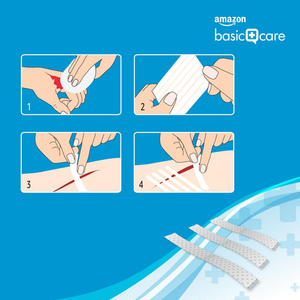 Amazon Basic Care - Wound Closure Strips, Hypoallergenic, Sterile, 4 Sizes, 60 Count