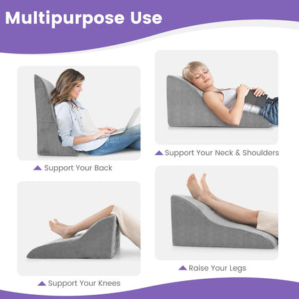 GIANTEX back cushion reading pillow sofa, wedge cushion bed multifunctional wedge cushion, vein cushion for elevating legs, leg elevation cushion with removable cover, support cushion for legs gray