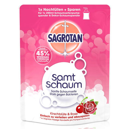 Sagrotan Velvet Foam Refill Cherry Blossom &amp; Rose – 8 x 250 ml foam soap in a practical value pack