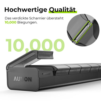 AUVON 7-day pill box, pill organizer with improved open design, medicine box German, BPA-free portable pill box for medications, vitamins, fish oil, dietary supplements, etc.