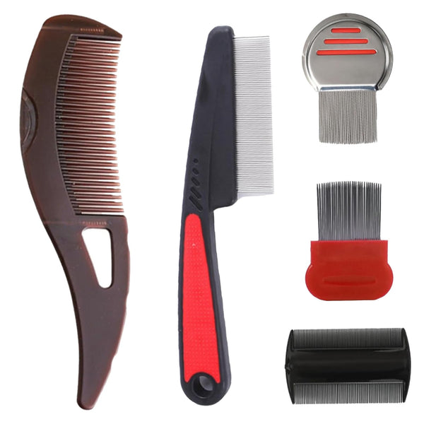 Lice comb, 5 pieces flea comb, dandruff comb, nit comb, flea tear stain remover comb, dog comb, cat comb, scab comb, dandruff lice comb, for baby, children, adults and pets
