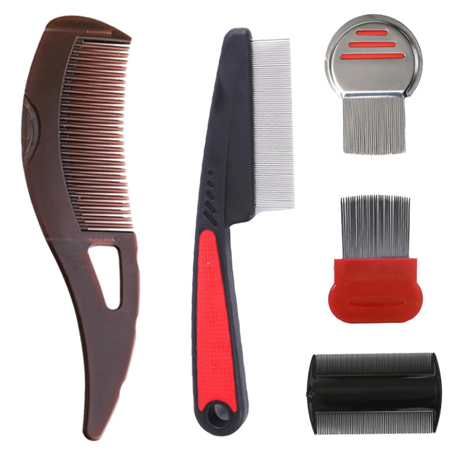 Lice comb, 5 pieces flea comb, dandruff comb, nit comb, flea tear stain remover comb, dog comb, cat comb, scab comb, dandruff lice comb, for baby, children, adults and pets