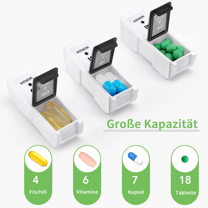 Opret German pill box 7 days 2 compartments morning evening, removable pill box 7 days 2 compartments, pill box medication box 7 days tablets weekly box pill box pill box 14 compartments