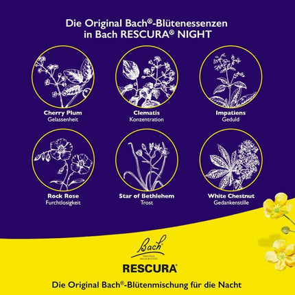 Original Bach RESCURA NIGHT drops alcohol-free: (formerly Rescue) Bach flower mixture + White Chestnut, 20ml